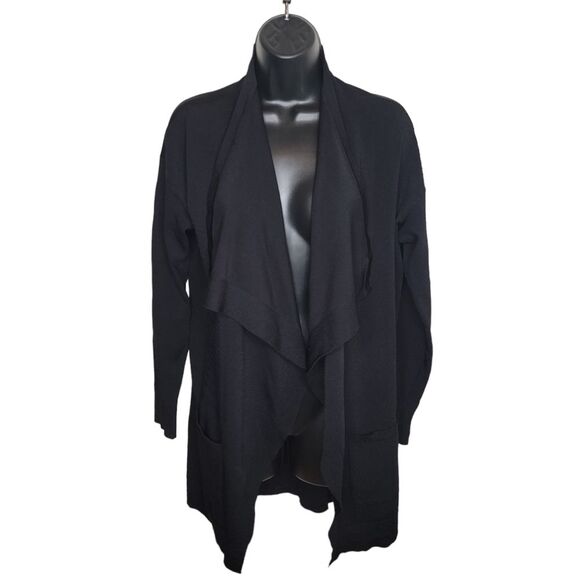 Whbm Pocket-Detail black open front Midi Coverup cardigan Medium - Picture 3 of 8